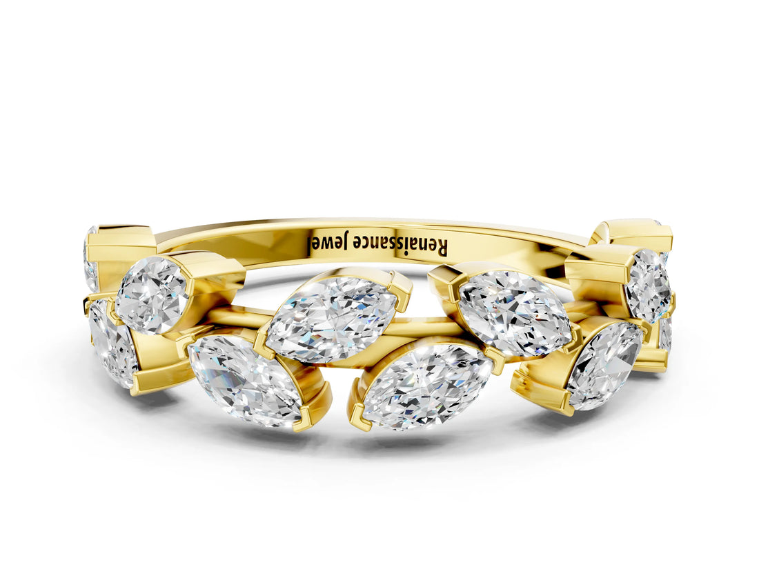 Yellow gold Marquise Diamond Eternity Band with Shared Prong Setting_4
