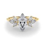 Yellow gold Marquise Diamond Floral Cluster Ring with Marquise Side Stones and Six-Prong Solitaire Setting 1