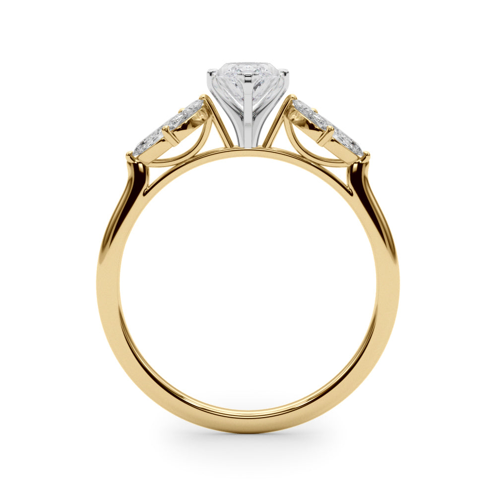 Yellow gold Marquise Diamond Floral Cluster Ring with Marquise Side Stones and Six-Prong Solitaire Setting 2