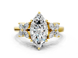 Yellow gold Marquise Diamond Floral Cluster Ring with Solitaire Band and Prong Setting_61