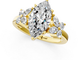 Yellow gold Marquise Diamond Floral Cluster Ring with Solitaire Band and Prong Setting_62