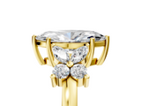 Yellow gold Marquise Diamond Floral Cluster Ring with Solitaire Band and Prong Setting_66