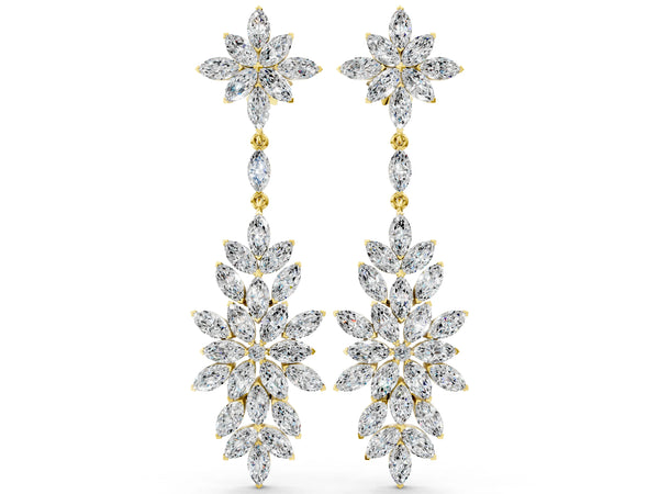 Yellow gold Marquise Diamond Floral Dangle Earrings