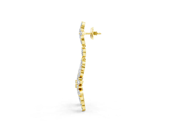 Yellow gold Marquise Diamond Floral Dangle Earrings