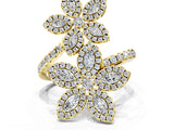 Yellow gold Marquise Diamond Floral Promise Ring with Round Diamond Accents