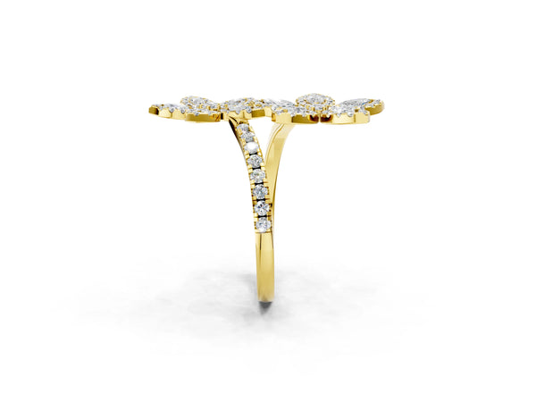 Yellow gold Marquise Diamond Floral Promise Ring with Round Diamond Accents