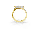 Yellow gold Marquise Diamond Floral Promise Ring with Round Diamond Accents_3