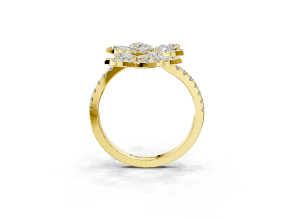 Yellow gold Marquise Diamond Floral Promise Ring with Round Diamond Accents