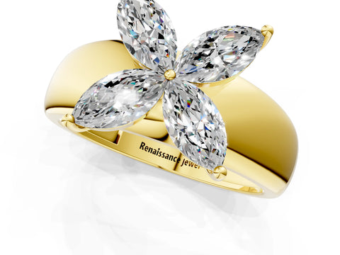 Yellow gold Marquise Diamond Floral Promise Ring_1