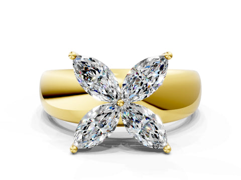 Yellow gold Marquise Diamond Floral Promise Ring