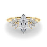 Yellow gold Marquise Diamond Floral Side Stone Solitaire with Marquise Accents and Four-Prong Setting 1