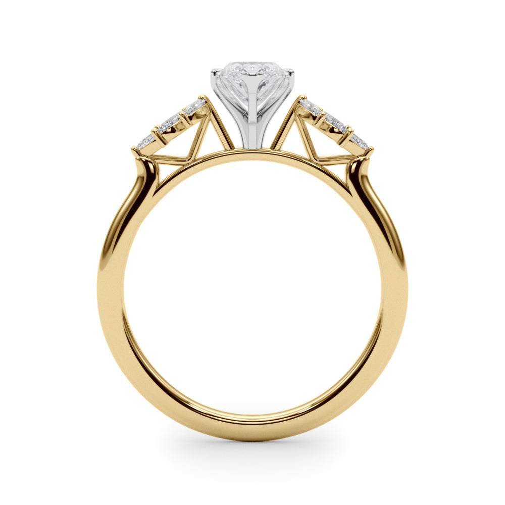 Yellow gold Marquise Diamond Floral Side Stone Solitaire with Marquise Accents and Four-Prong Setting 2