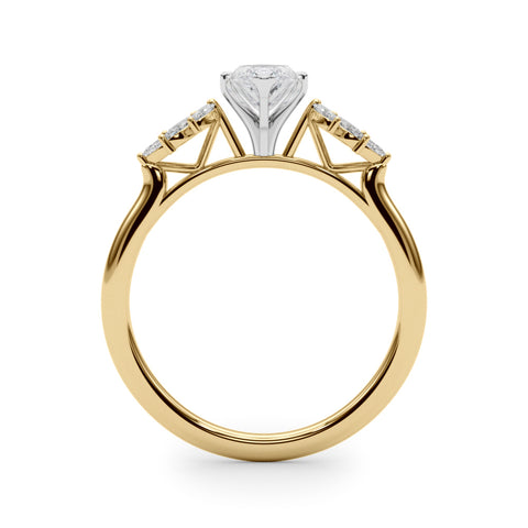 Yellow gold Marquise Diamond Floral Side Stone Solitaire with Marquise Accents and Four-Prong Setting 2