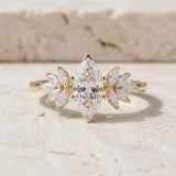 Yellow gold Marquise Diamond Floral Side Stone Solitaire with Marquise Accents and Four-Prong Setting_12