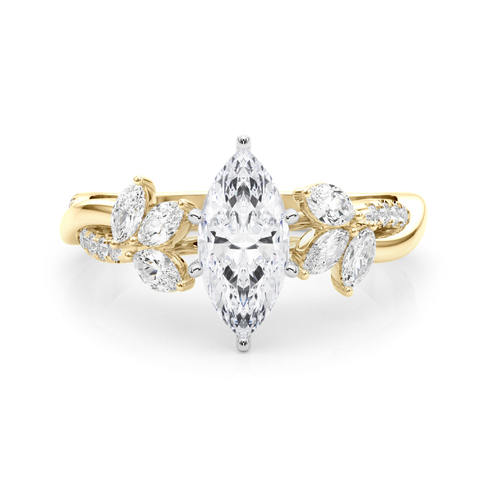 Yellow gold Marquise Diamond Floral Vine Solitaire Engagement Ring