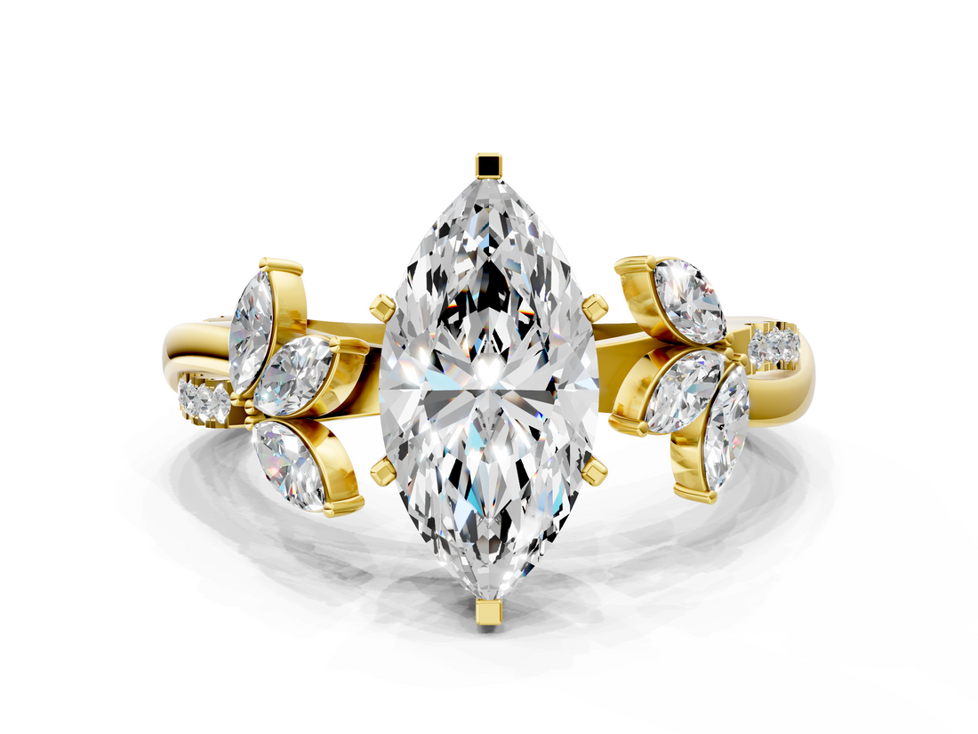 Yellow gold Marquise Diamond Floral Vine Solitaire Engagement Ring_22