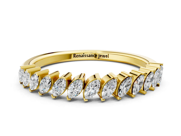 Yellow gold Marquise Diamond Half-Eternity Band with Shared Prong Setting