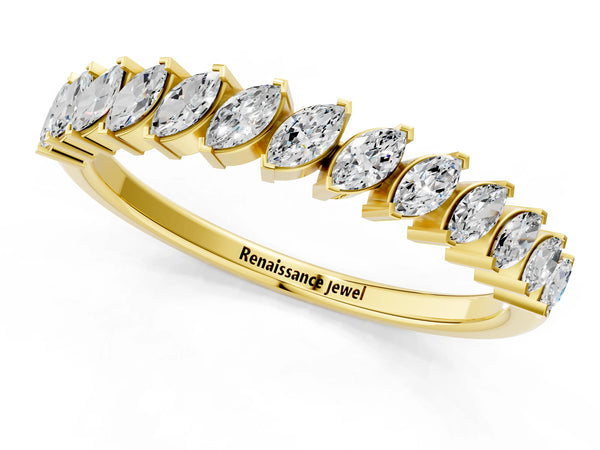 Yellow gold Marquise Diamond Half-Eternity Band with Shared Prong Setting