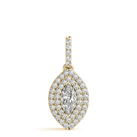 Yellow gold Marquise Diamond Halo Pendant with Pavé Setting 1