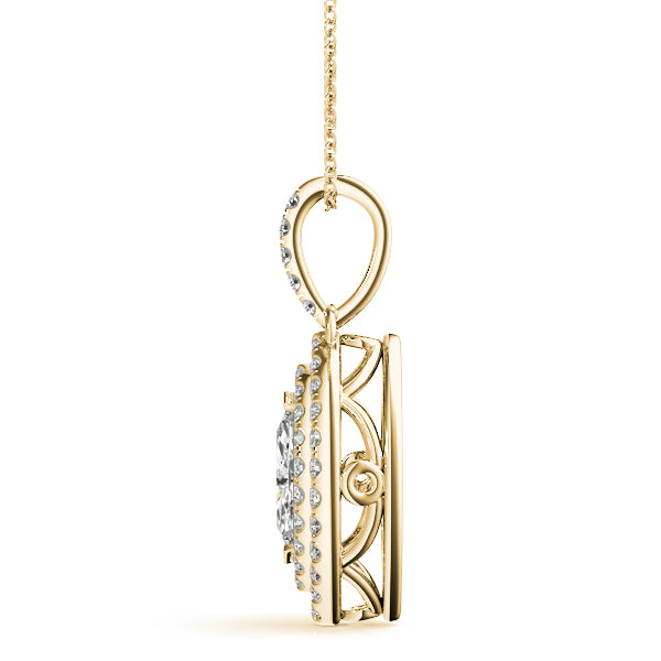 Yellow gold Marquise Diamond Halo Pendant with Pavé Setting 2