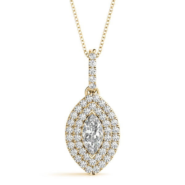 Yellow gold Marquise Diamond Halo Pendant with Pavé Setting