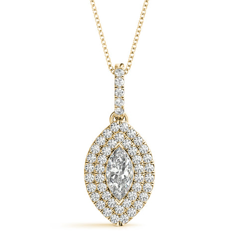 Yellow gold Marquise Diamond Halo Pendant with Pavé Setting