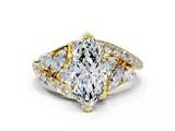 Yellow gold Marquise Diamond Halo Ring with Marquise and Pavé Band in Prong Setting_113