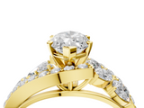 Yellow gold Marquise Diamond Halo Ring with Marquise and Pavé Band in Prong Setting_117