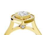 Yellow gold Marquise Diamond Halo Ring with Milgrain Frame and Pavé Band 4