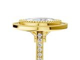 Yellow gold Marquise Diamond Halo Ring with Milgrain Frame and Pavé Band 5