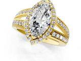 Yellow gold Marquise Diamond Halo Ring with Split Shank Pavé Band and Four-Prong Setting_7