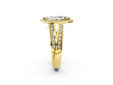 Yellow gold Marquise Diamond Halo Ring with Split Shank Pavé Band and Four-Prong Setting_8