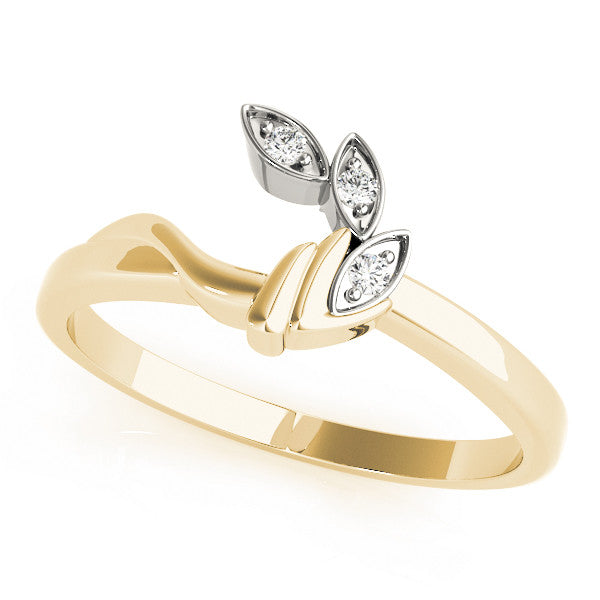 Yellow gold Marquise Diamond Leaf Bypass Ring with Bezel Setting