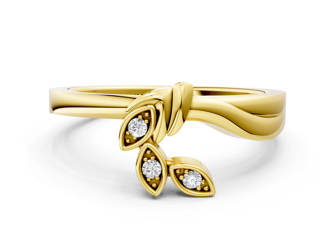 Yellow gold Marquise Diamond Leaf Bypass Ring with Bezel Setting_38