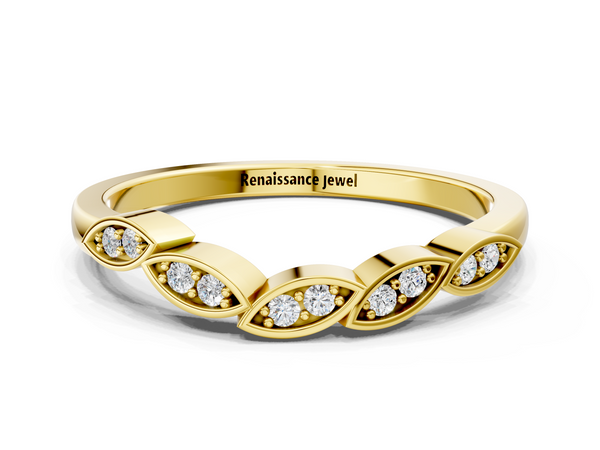 Yellow gold Marquise Diamond Leaf Eternity Band with Bezel Setting