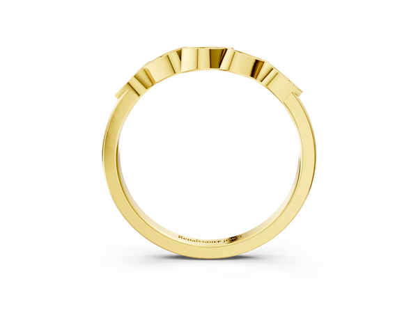 Yellow gold Marquise Diamond Leaf Eternity Band with Bezel Setting