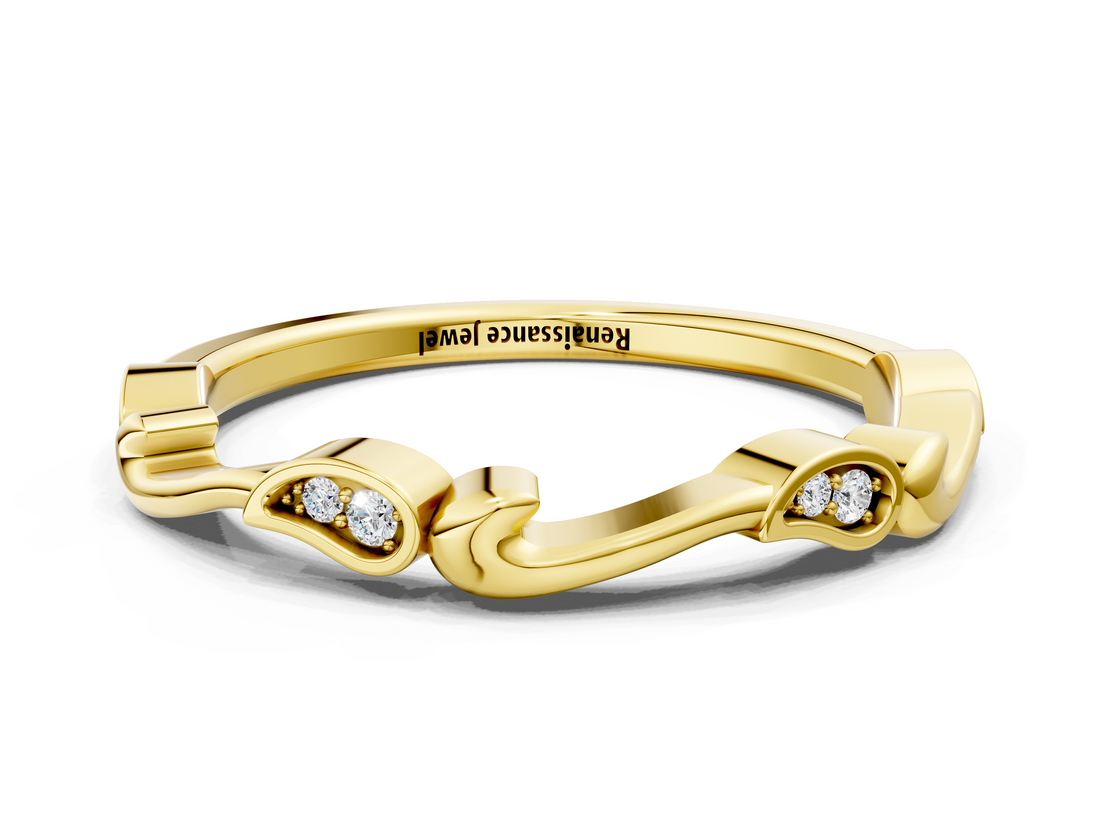 Yellow gold Marquise Diamond Leaf Twist Eternity Band with Bezel Setting_21