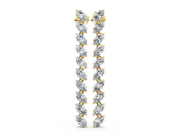 Yellow gold Marquise Diamond Linear Dangle Earrings