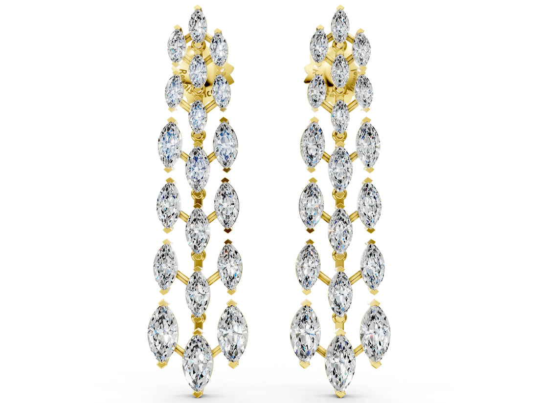 Yellow gold Marquise Diamond Linear Drop Earrings