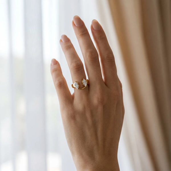 Yellow gold Marquise Diamond Open Band Ring with Tension Setting
