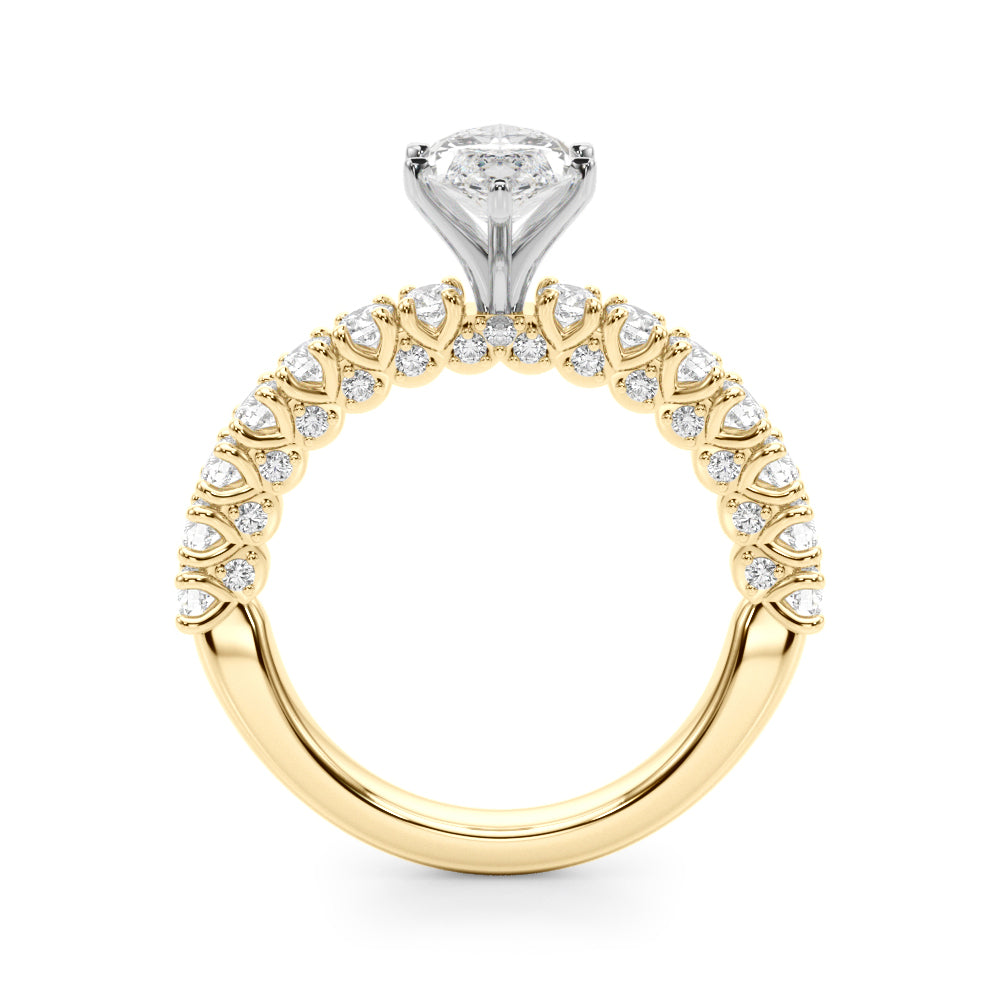 Yellow gold Marquise Diamond Pavé Band Solitaire Ring with Four-Prong Setting 2