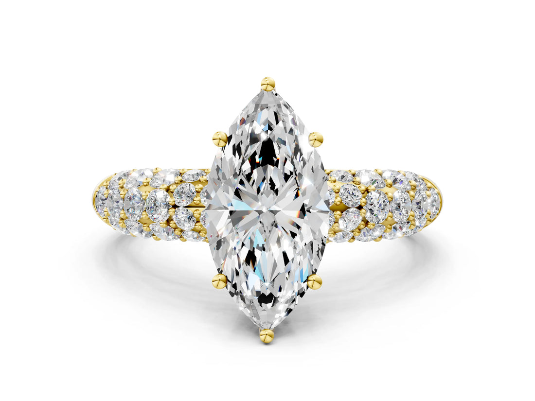 Yellow gold Marquise Diamond Pavé Band Solitaire Ring with Four-Prong Setting_49