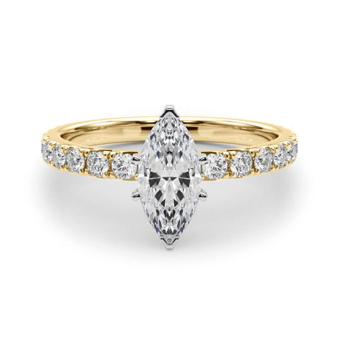 Yellow gold Marquise Diamond Pavé Band Solitaire with Four-Prong Setting 1
