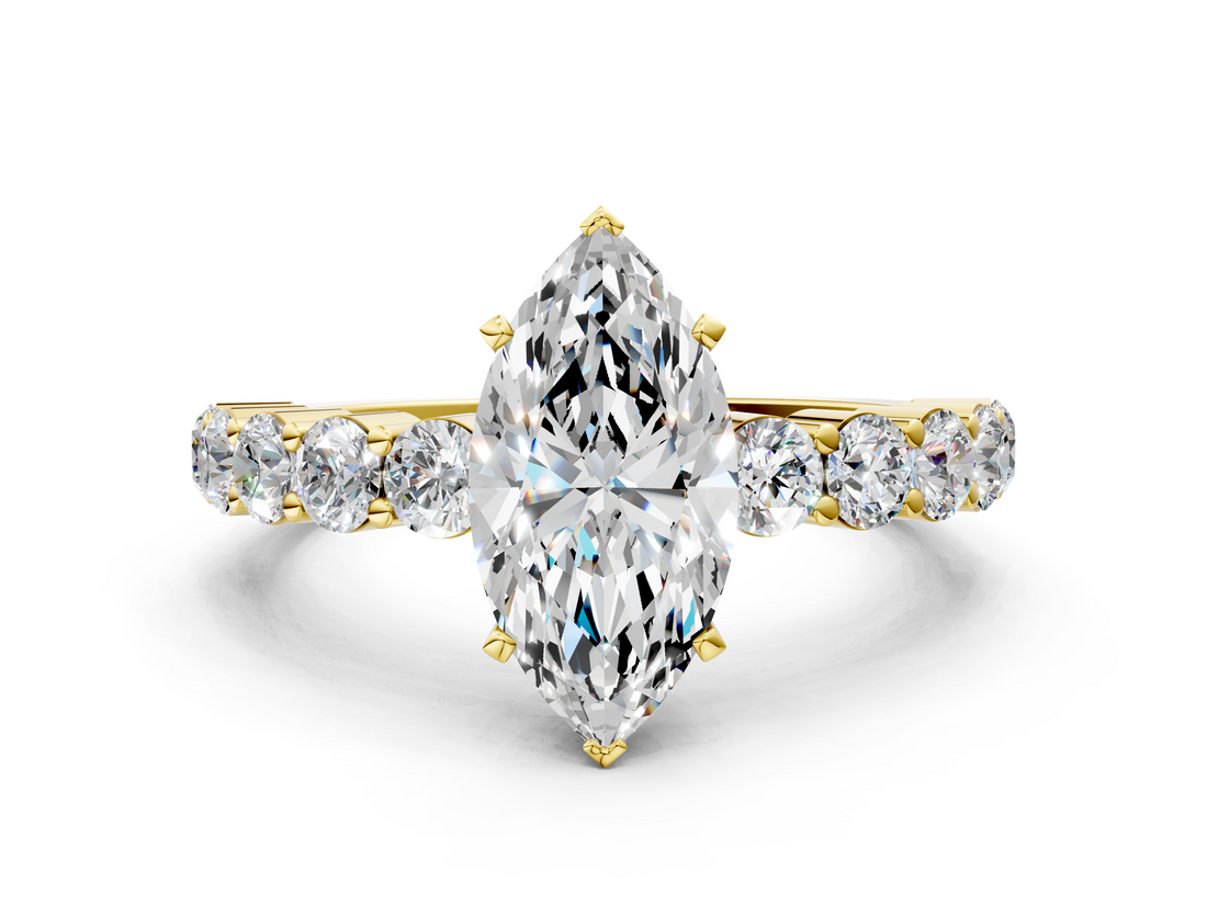 Yellow gold Marquise Diamond Pavé Band Solitaire with Four-Prong Setting_16