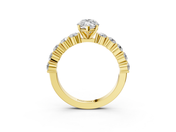 Yellow gold Marquise Diamond Solitaire Ring with Shared Prong Round Side Stones
