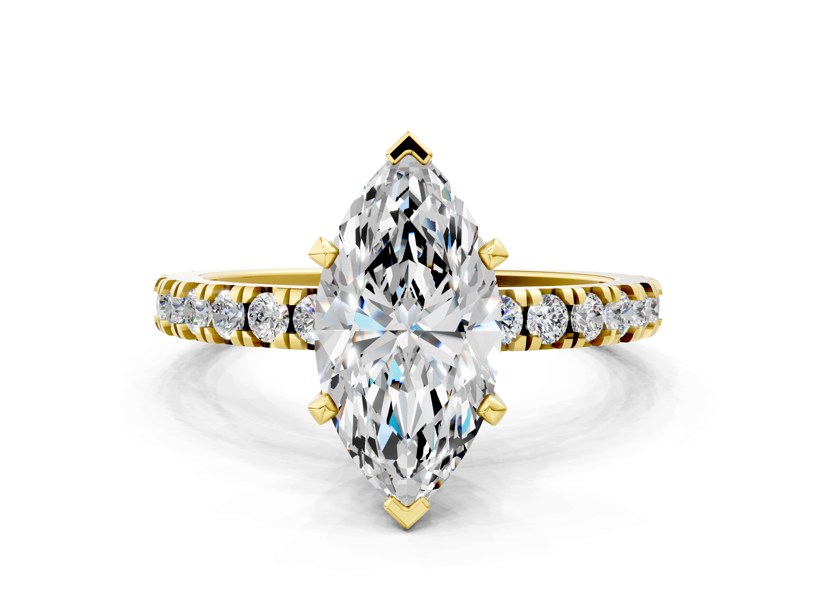 Yellow gold Marquise Diamond Pavé Band Solitaire with Four-Prong Setting_205