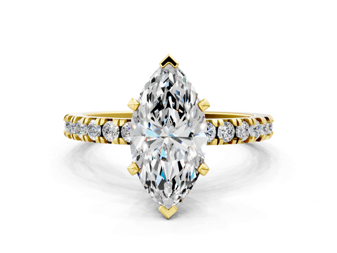 Yellow gold Marquise Diamond Pavé Band Solitaire with Four-Prong Setting_205