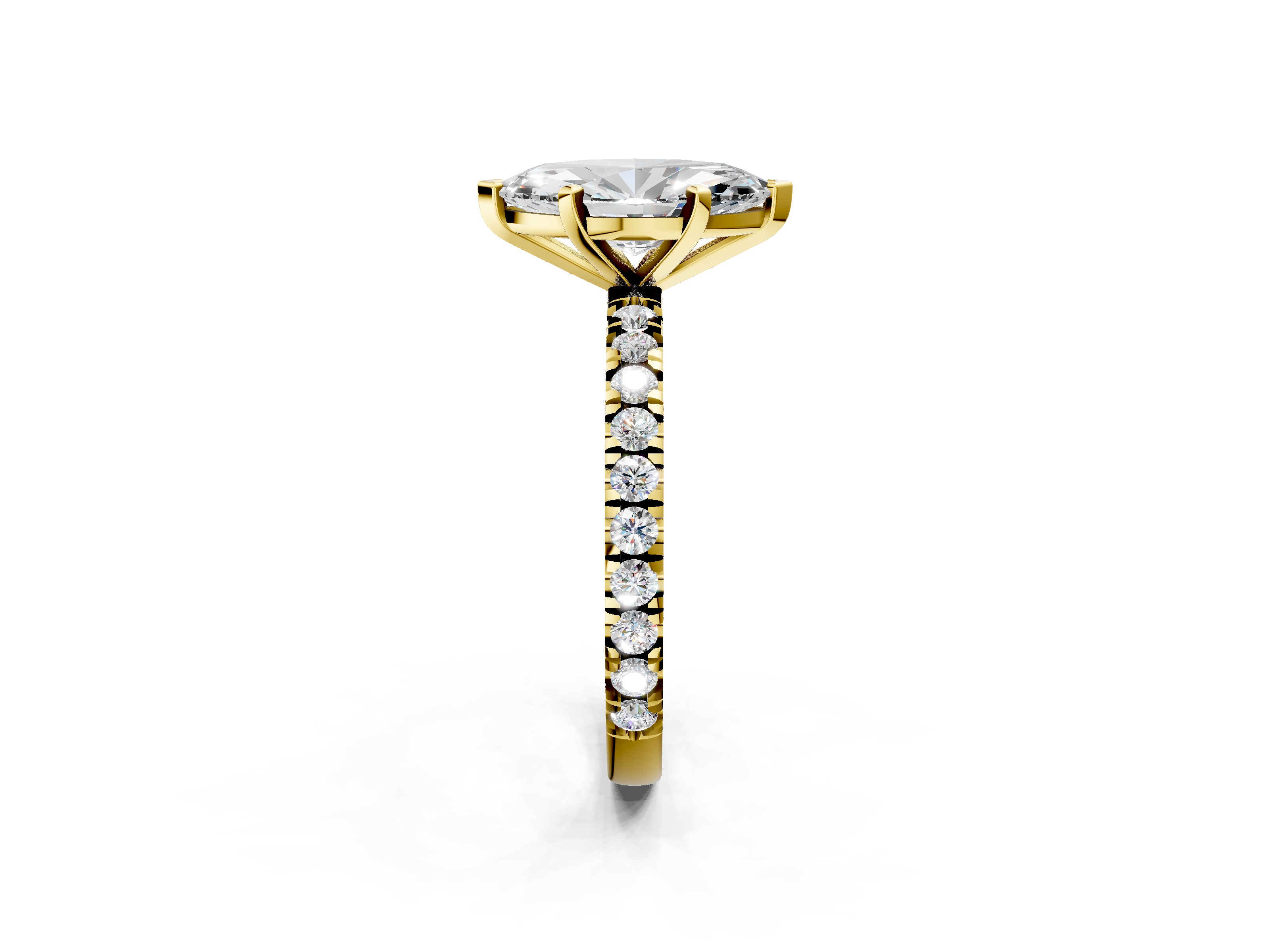 Yellow gold Marquise Diamond Pavé Band Solitaire with Four-Prong Setting_207