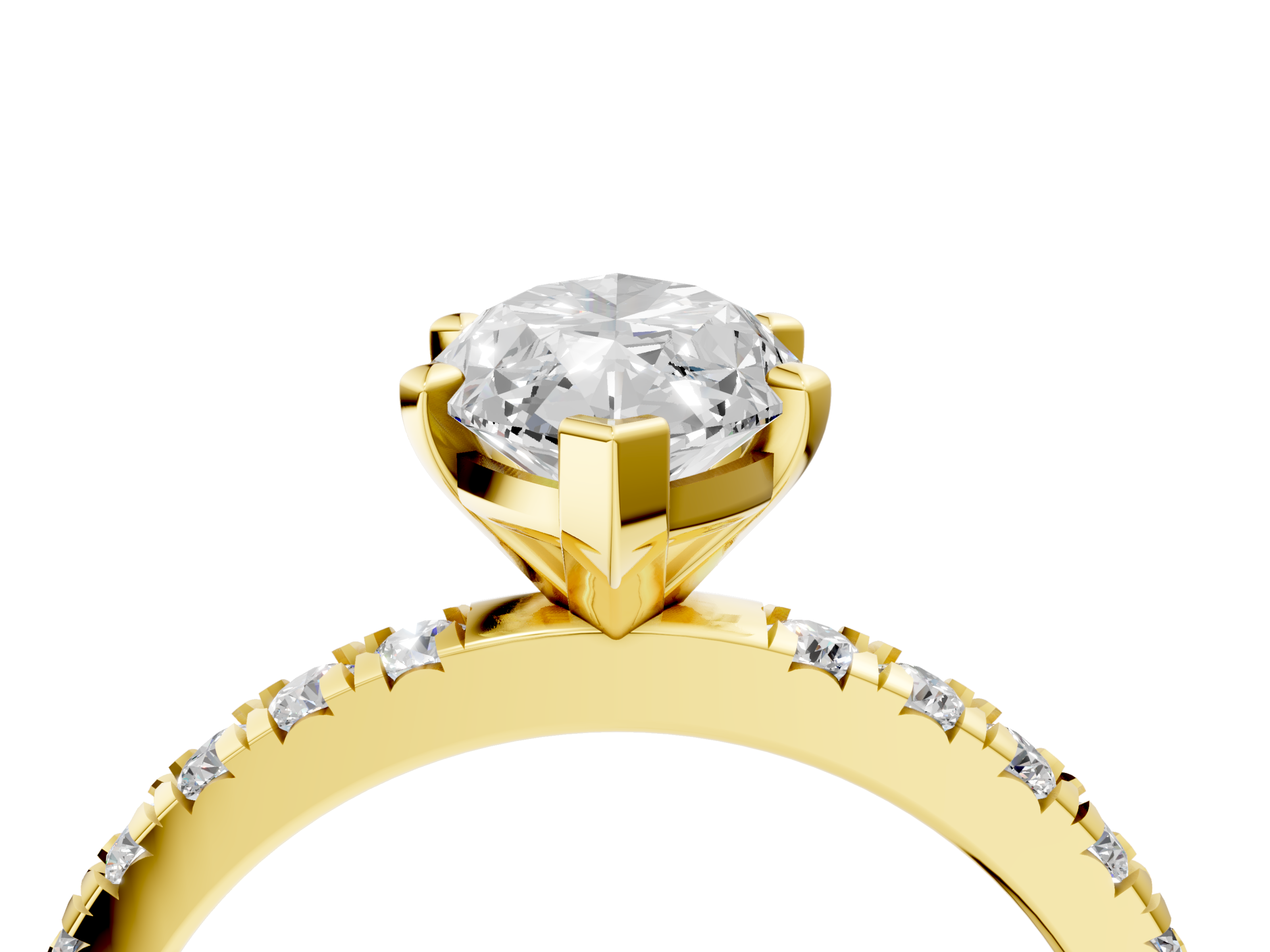 Yellow gold Marquise Diamond Pavé Band Solitaire with Four-Prong Setting_209