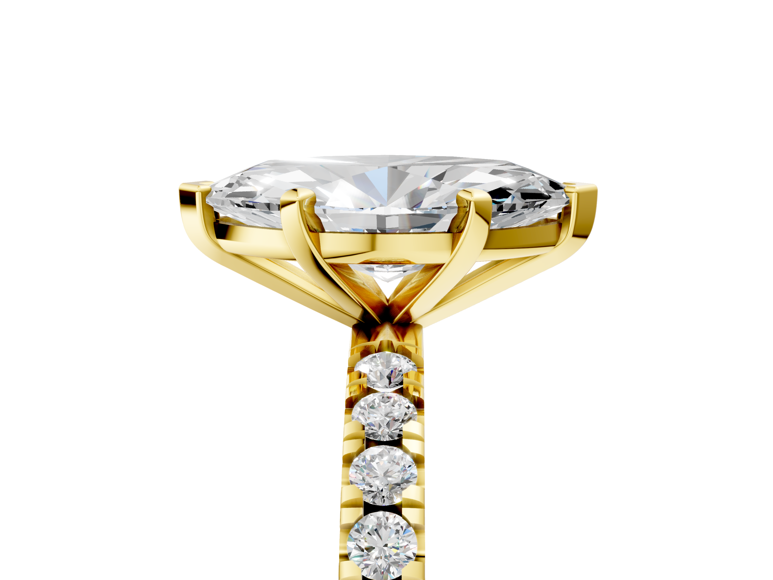 Yellow gold Marquise Diamond Pavé Band Solitaire with Four-Prong Setting_210